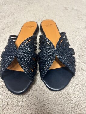 Sezane Navy Braided Leather Mules